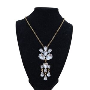 J. Crew White Faceted Crystal Rhinestone Antique Gold Chain Necklace